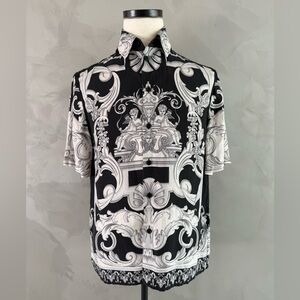 Versace Barocco Black and White Silk Shirt Size 44 / XS. Loose Fit